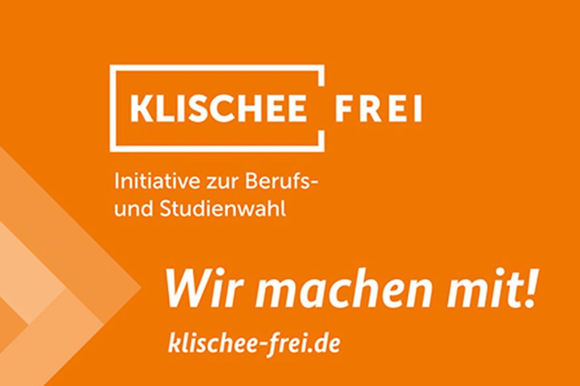 Logo der Initiative "Klischewfrei - Initiative zur Berufs- und Studienwahl" mit weißer Schrift auf orangefarbenem Grund
